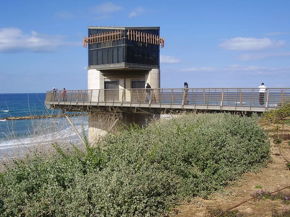 The beach elevator in Netanya, which links the clifftop promenade with the beach